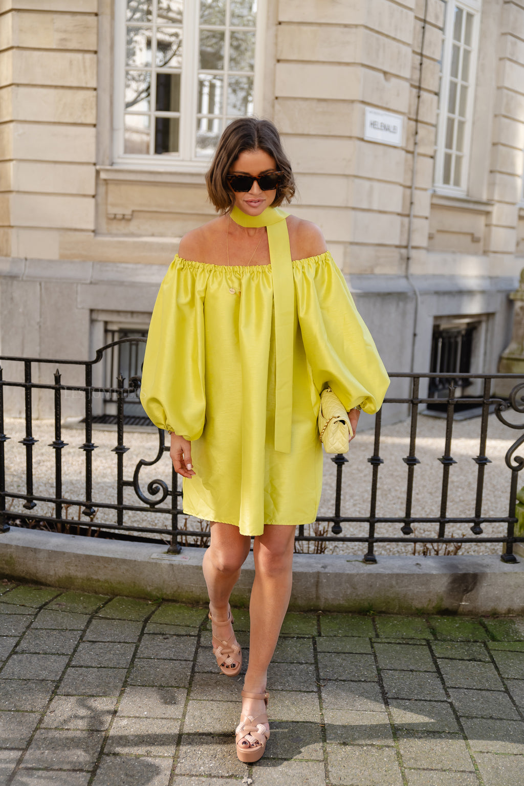 Ella off shoulder dress lime
