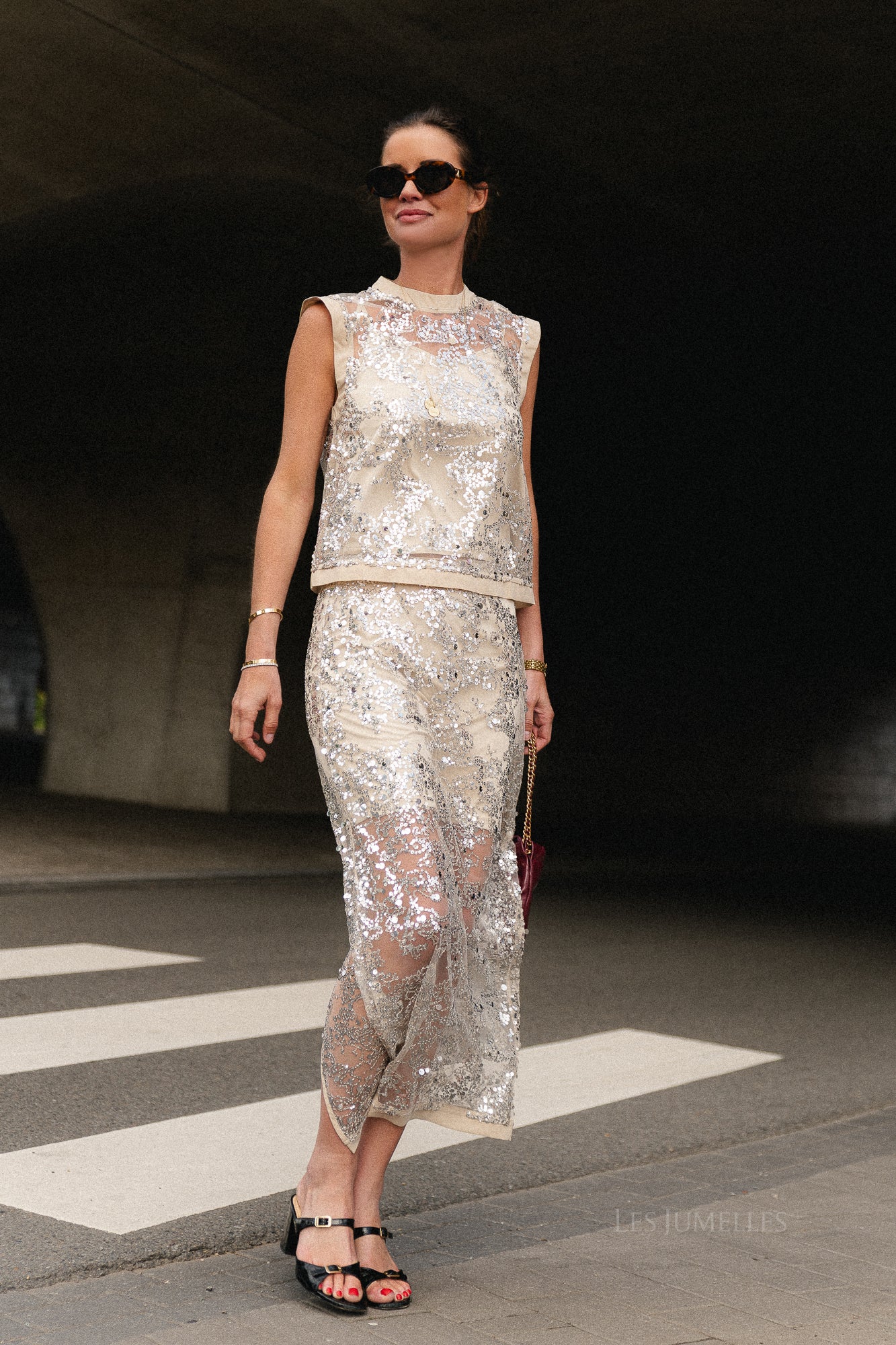 ROULeona HW ankle skirt silver sequins