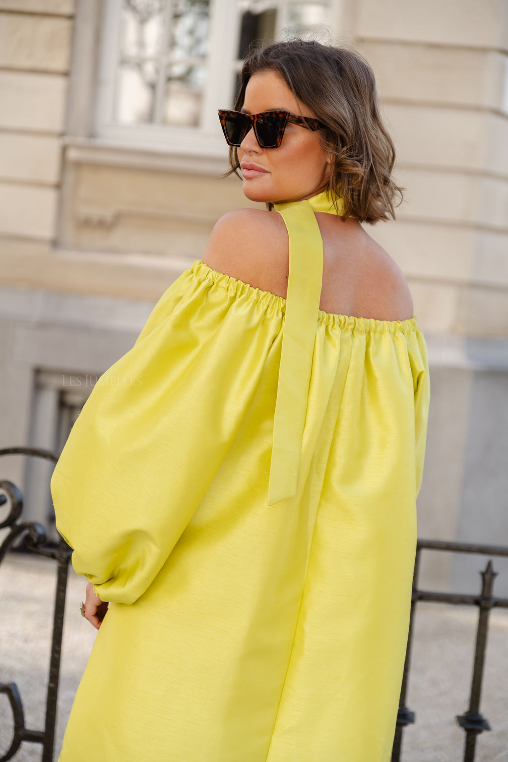 Ella off shoulder dress lime