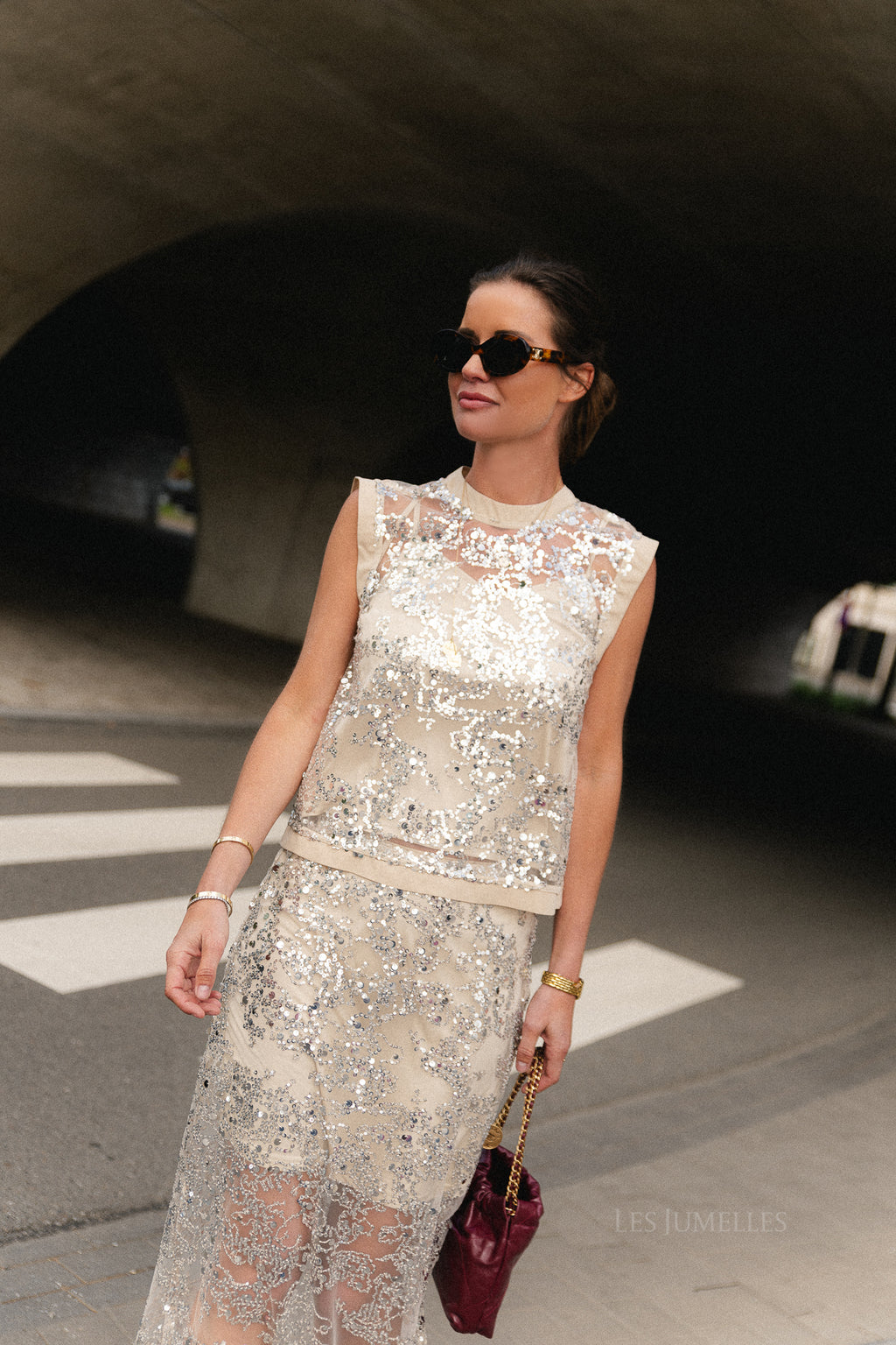 ROULeona SL O-neck top silver sequins