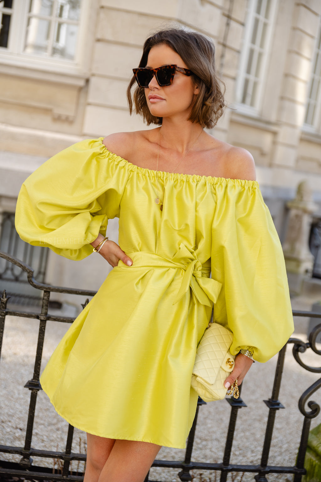 Ella off shoulder dress lime
