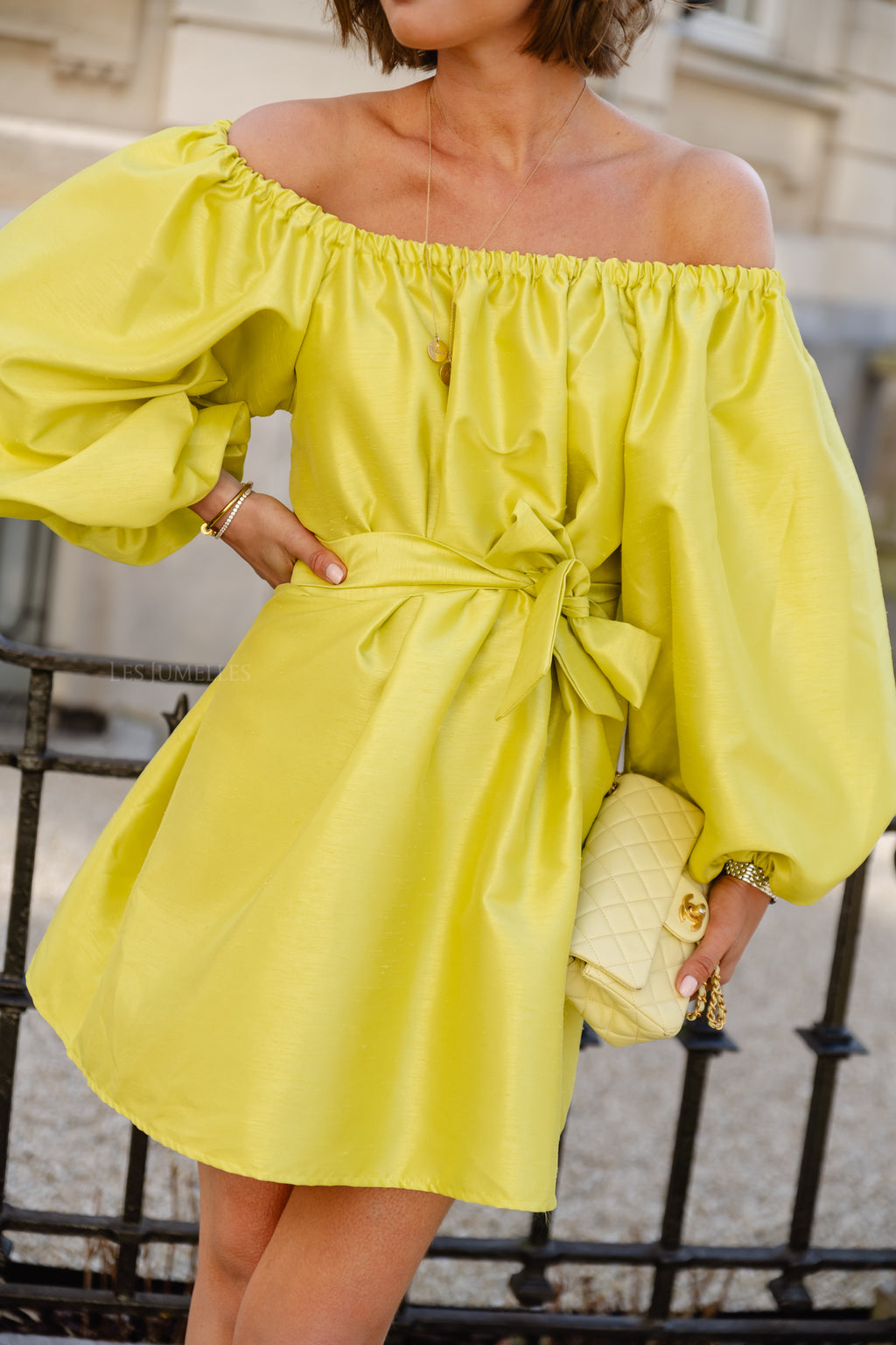 Ella off shoulder dress lime