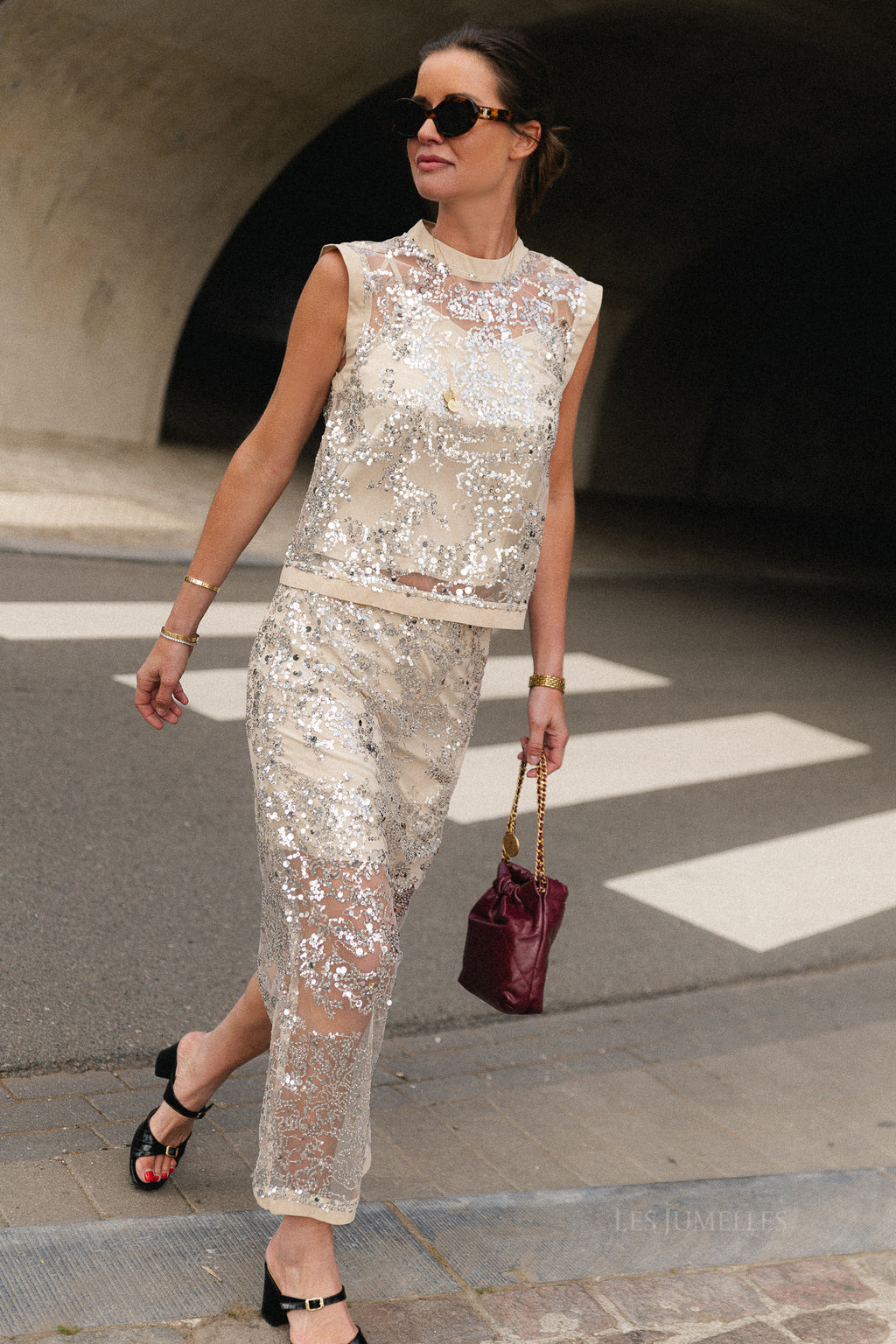 ROULeona SL O-neck top silver sequins