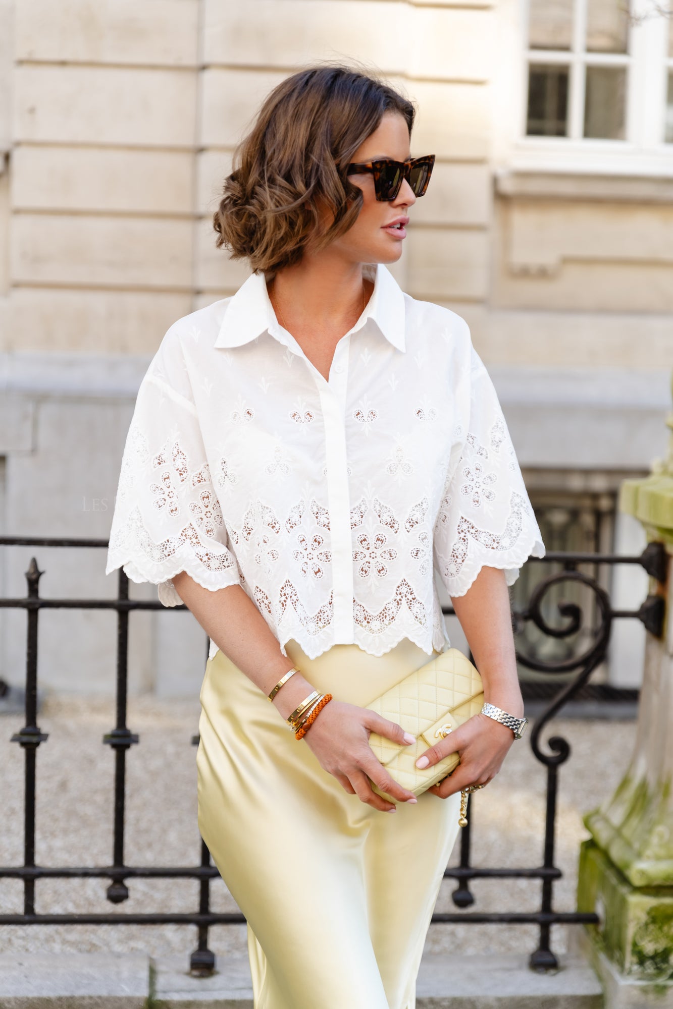 Bibi short sleeve embroidered blouse white