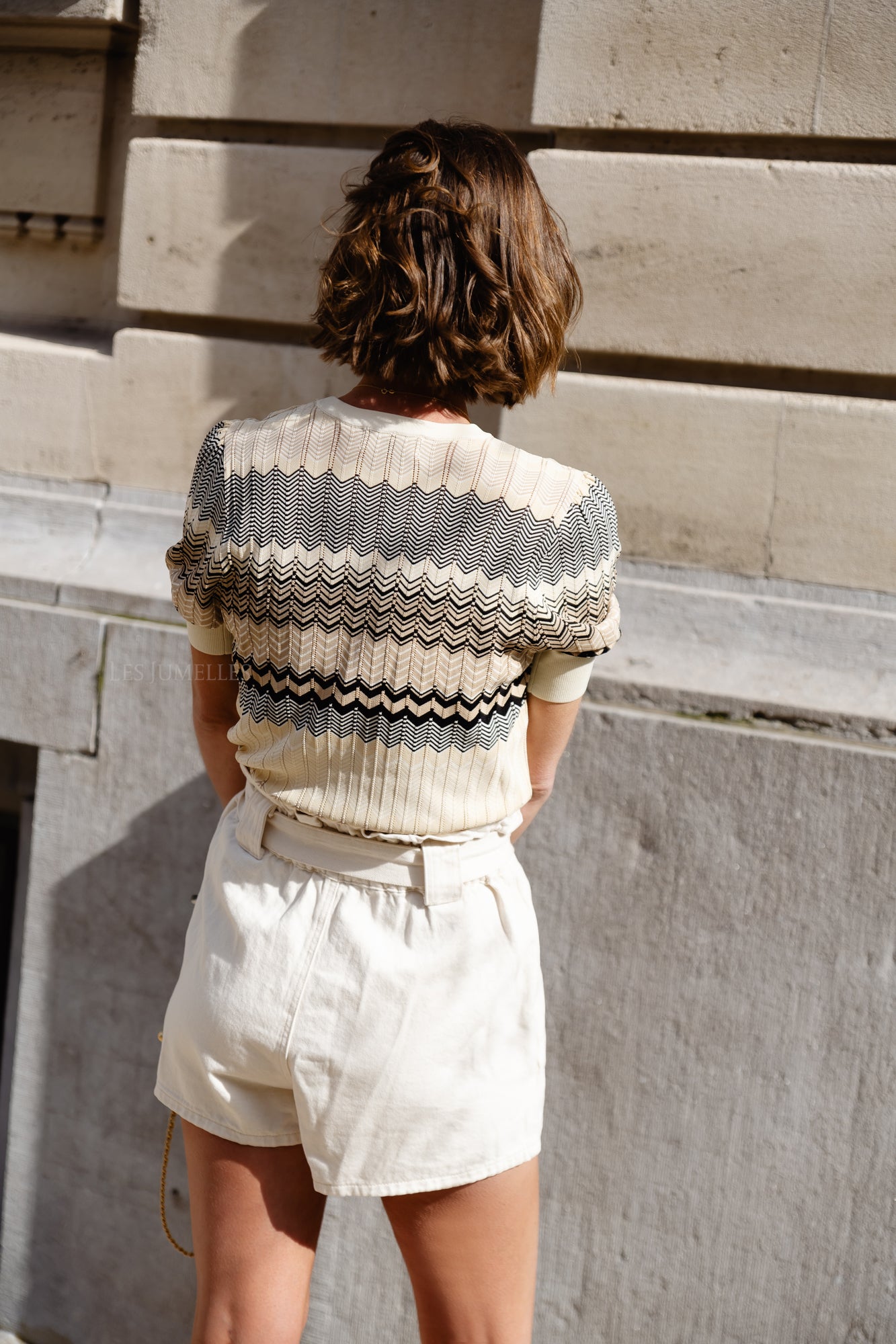 Claudi short sleeve knit top beige multi