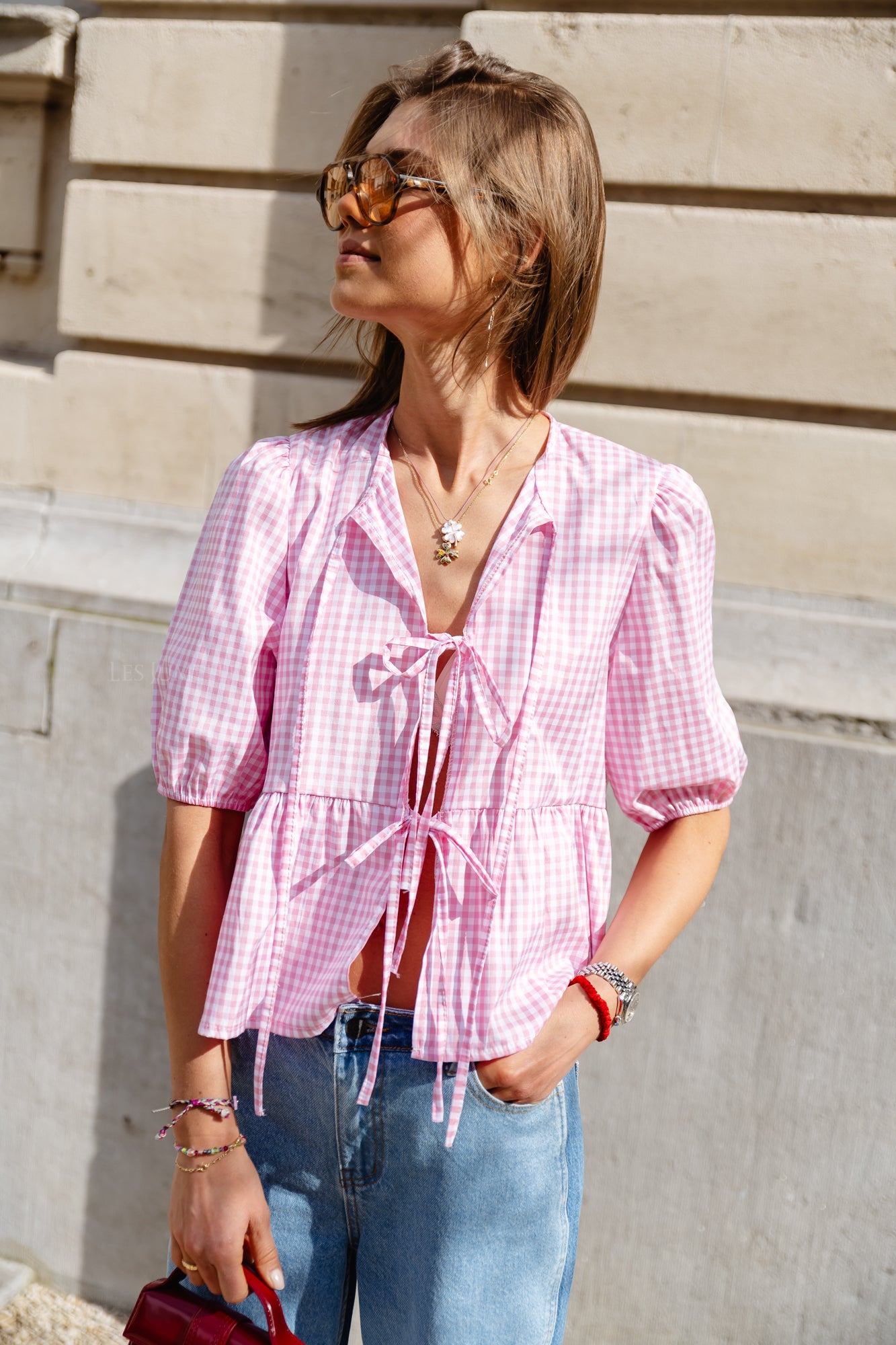 Camille checkered blouse pink