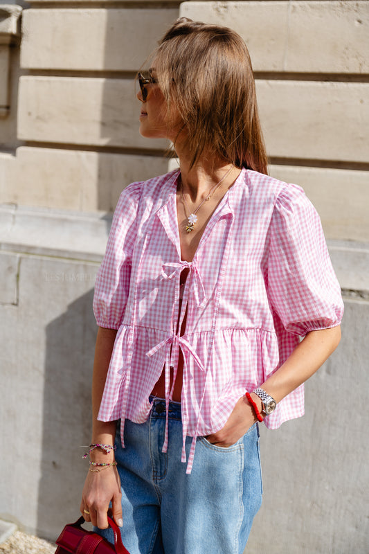 Les Jumelles Camille checkered blouse pink
