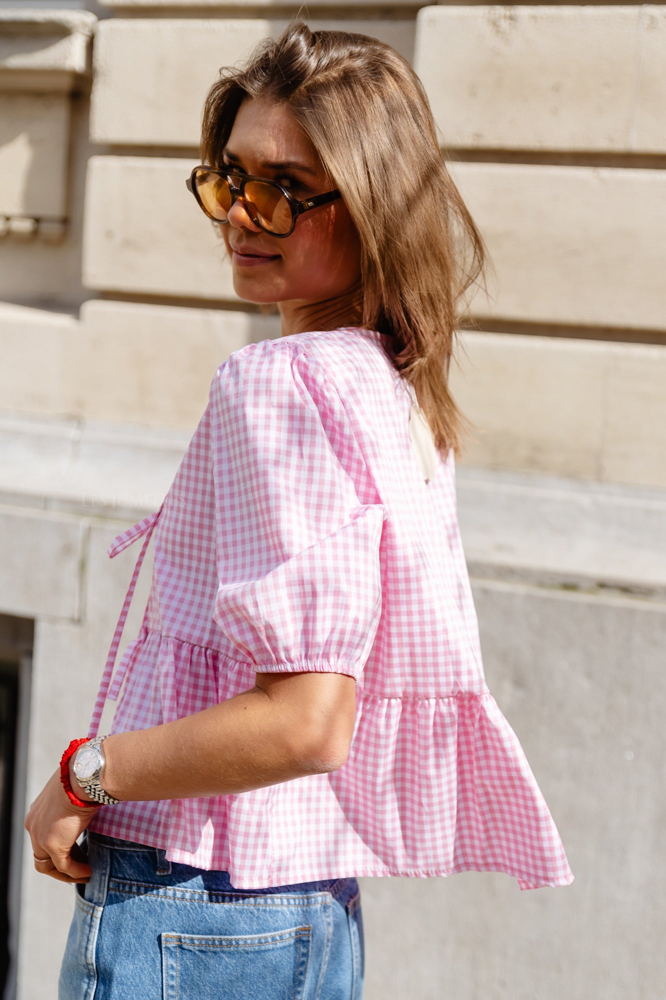 Camille checkered blouse pink
