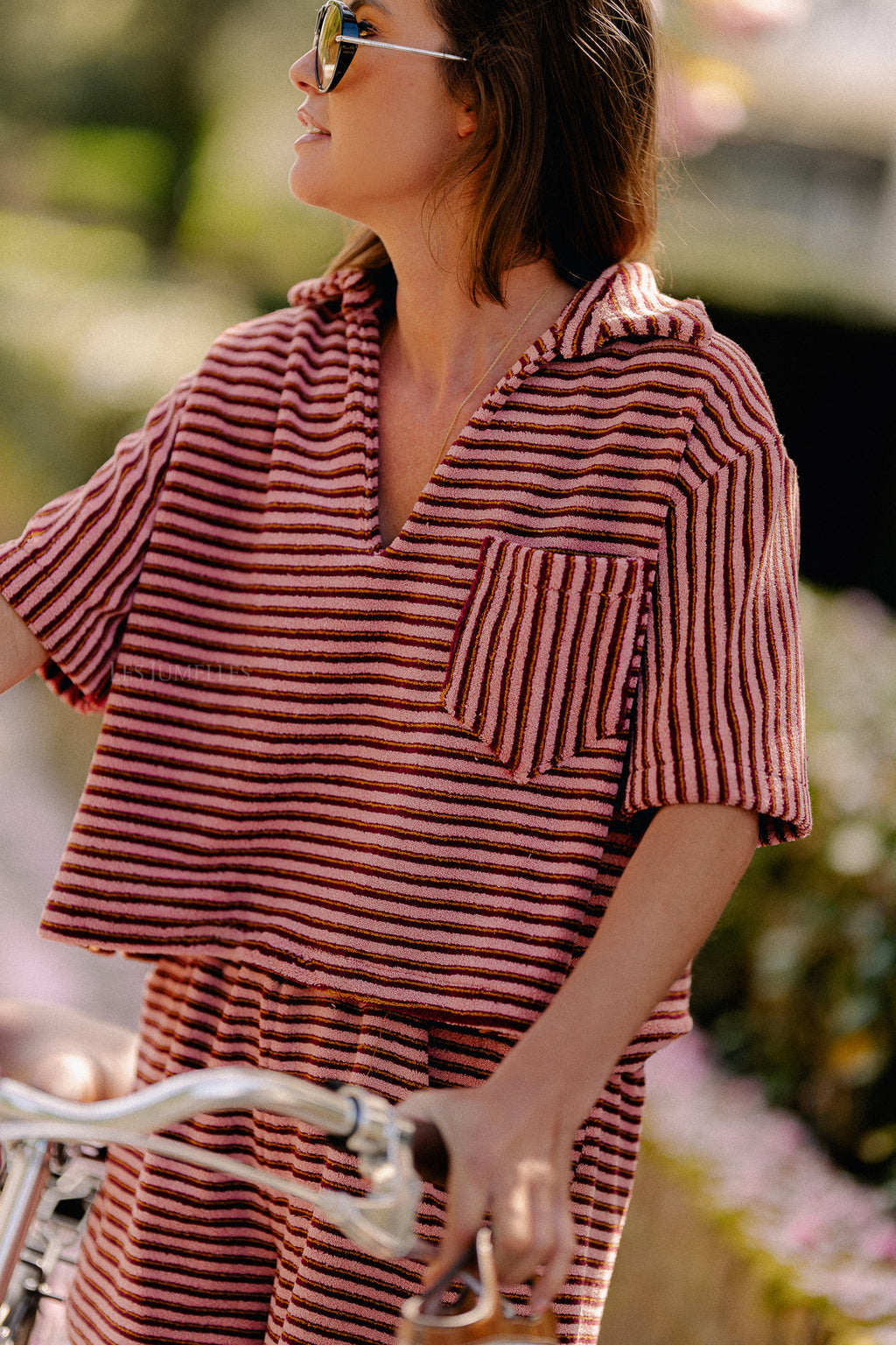 Maggie SS striped blouse pink/burgundy
