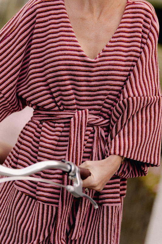 Les Jumelles Maggie striped dress pink/burgundy