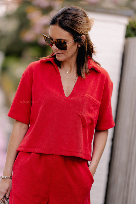 Les Jumelles Maggie SS blouse mandarin red