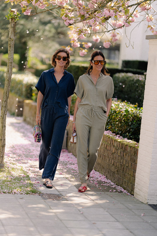 Les Jumelles SLFViva-Gulia HW long linen pant dark sapphire