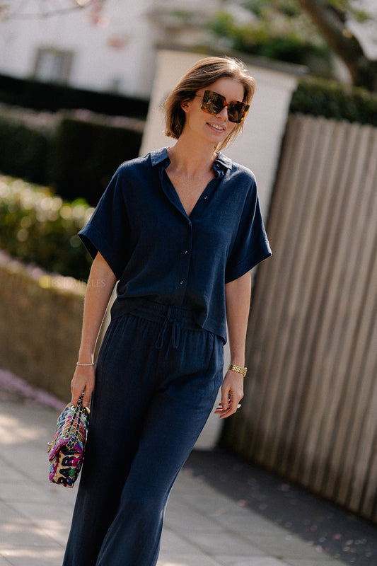 Les Jumelles SLFViva SS cropped shirt dark sapphire