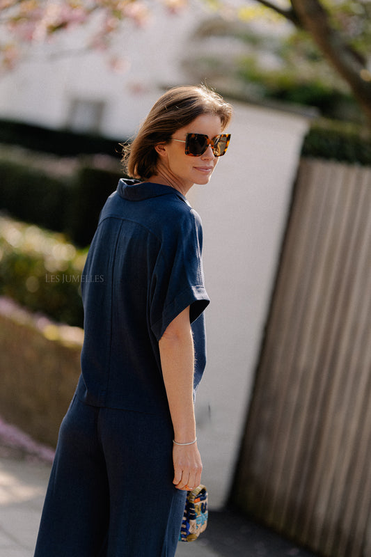 Les Jumelles SLFViva SS cropped shirt dark sapphire