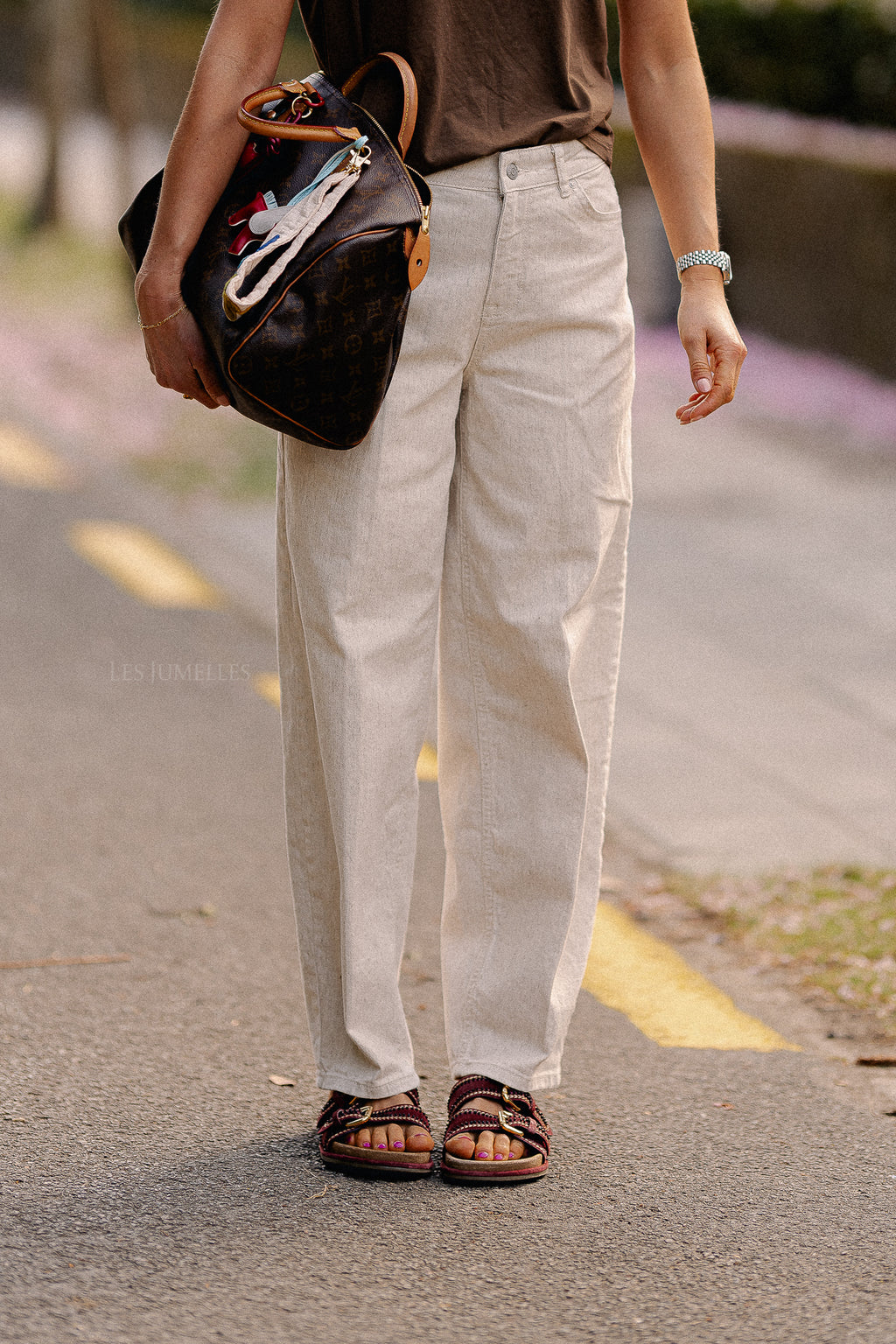 SLFUna MW barrel jeans egret