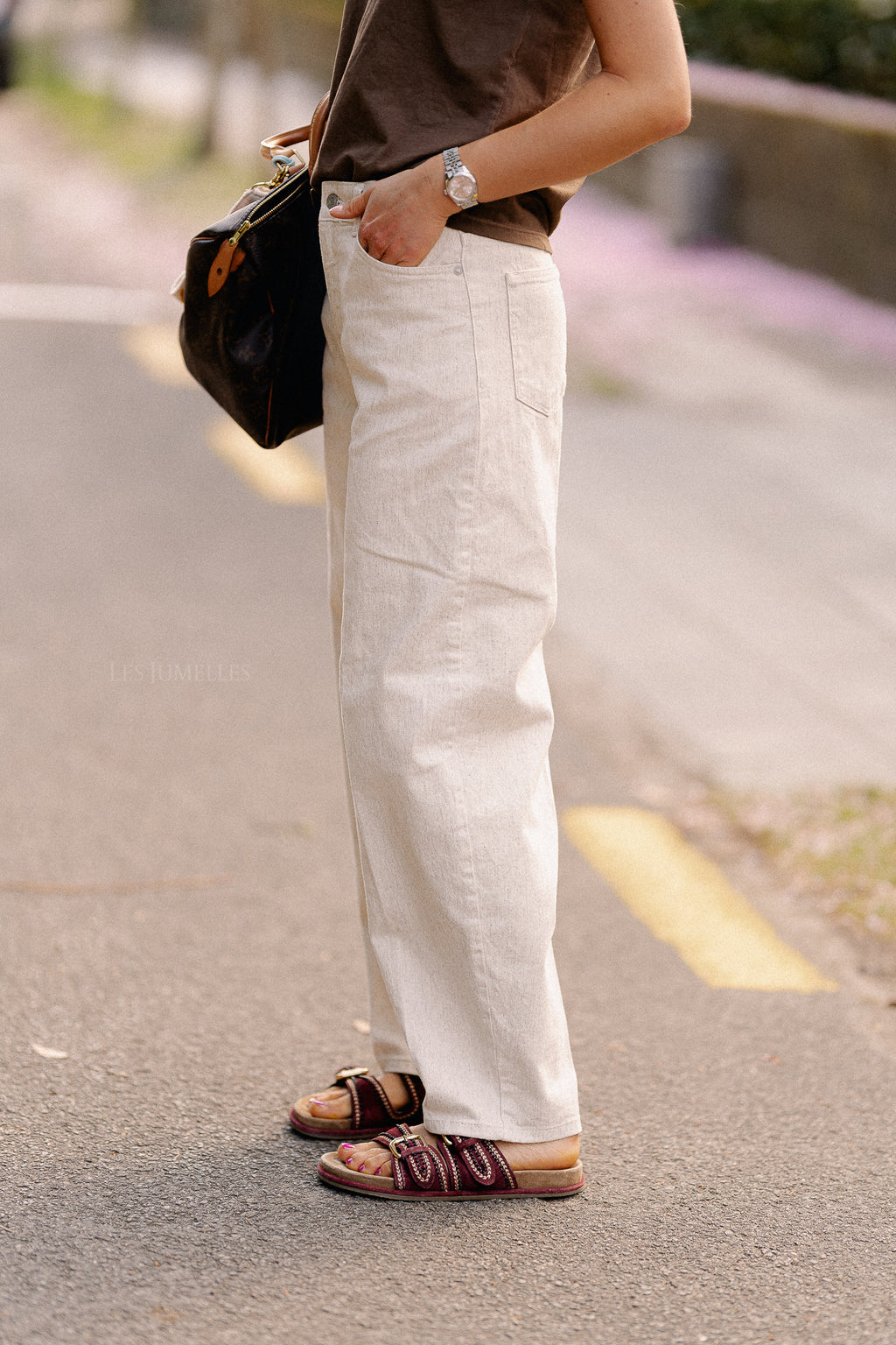 SLFUna MW barrel jeans egret