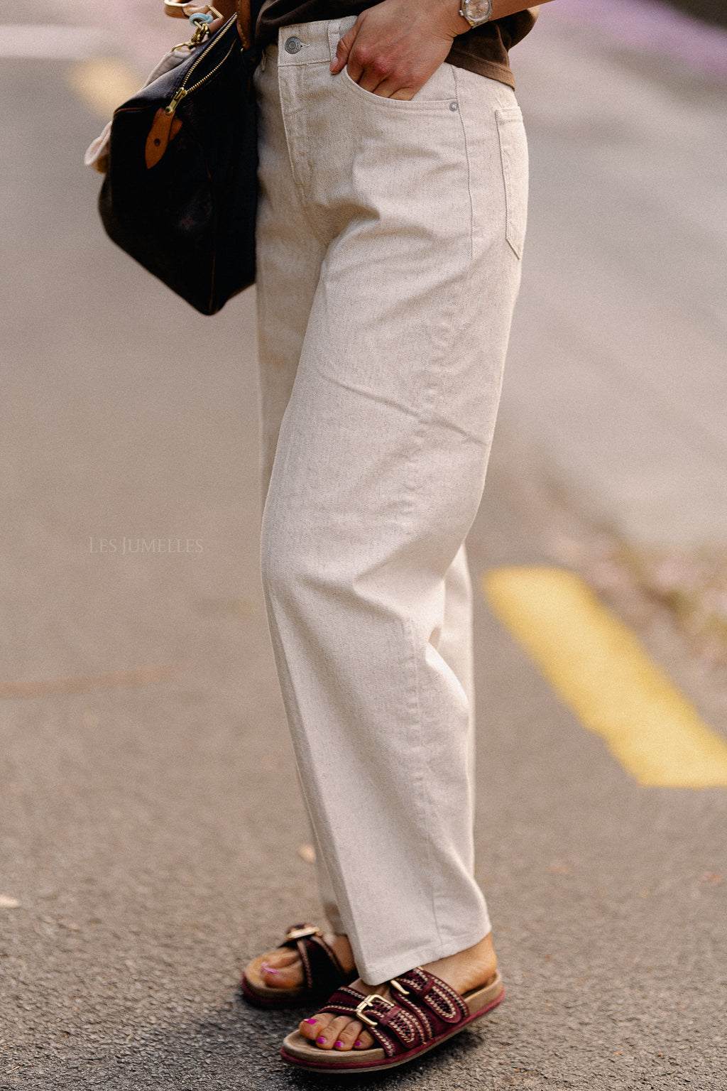 SLFUna MW barrel jeans egret