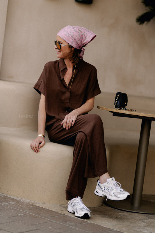 Les Jumelles SLFViva SS cropped shirt chestnut