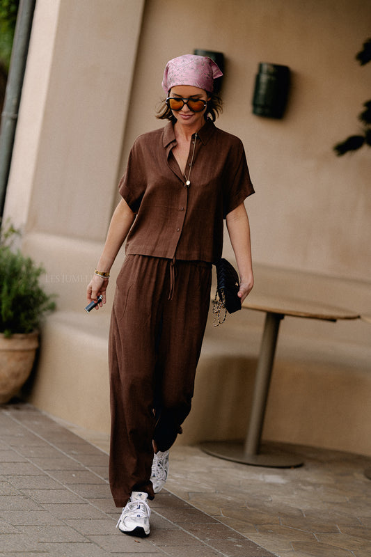 Les Jumelles SLFViva-Gulia HW long linen pant chestnut