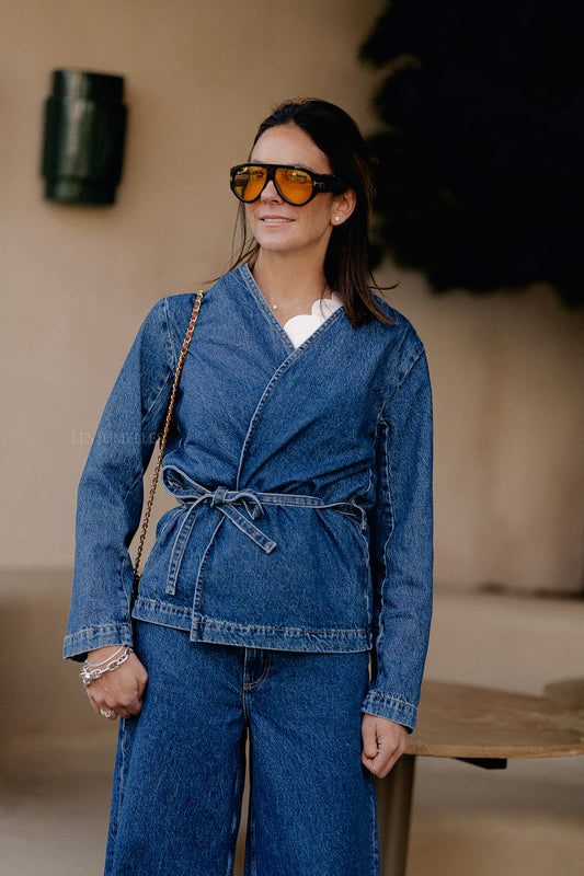 Les Jumelles OBJMallie L/S LO blazer medium blue denim