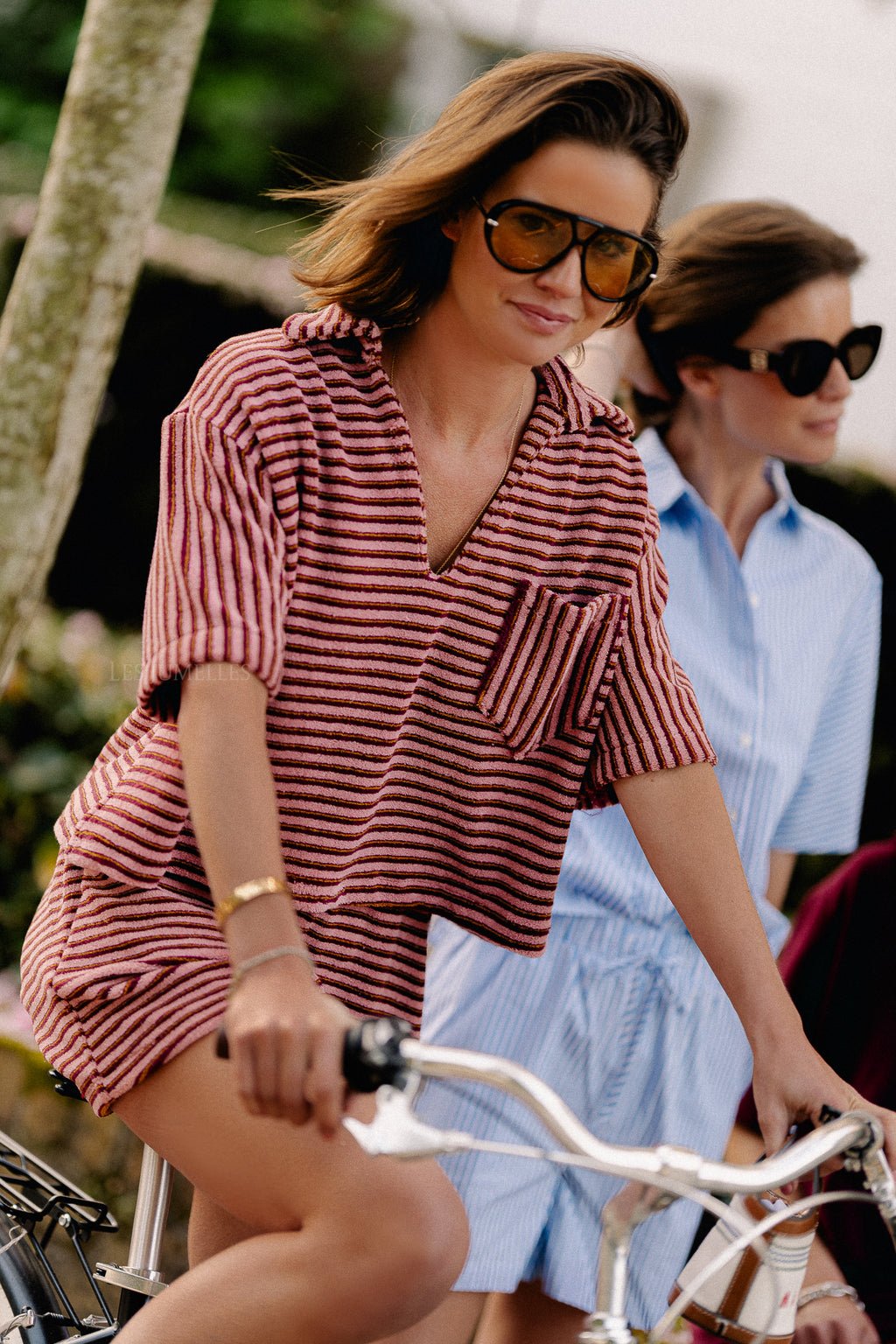 Maggie SS striped blouse pink/burgundy