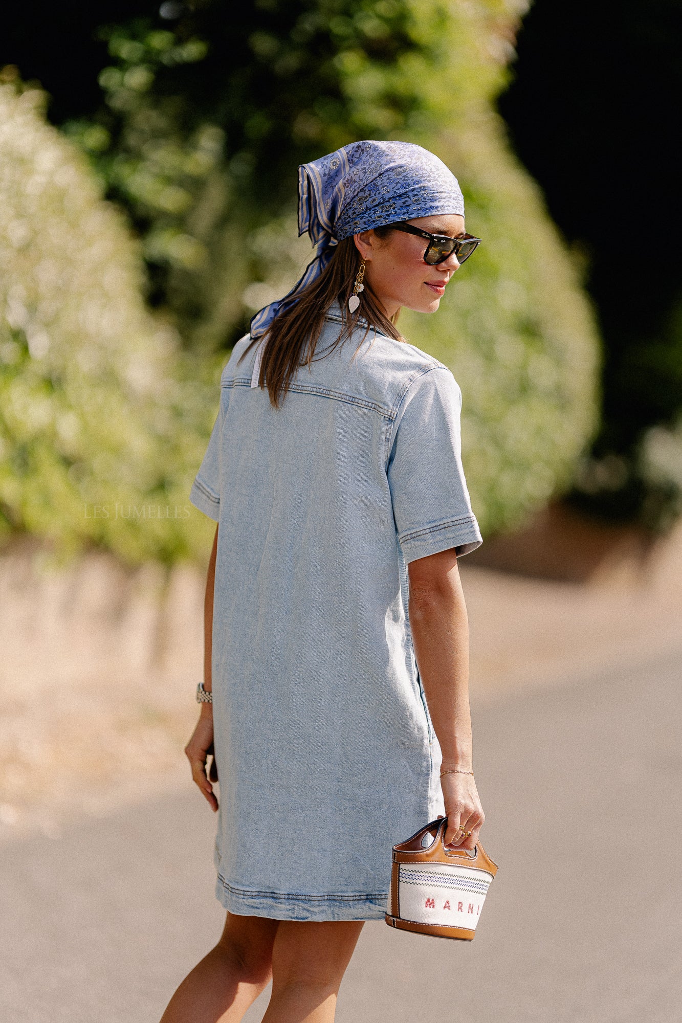 VISol 2/4 sleeve button dress light blue denim