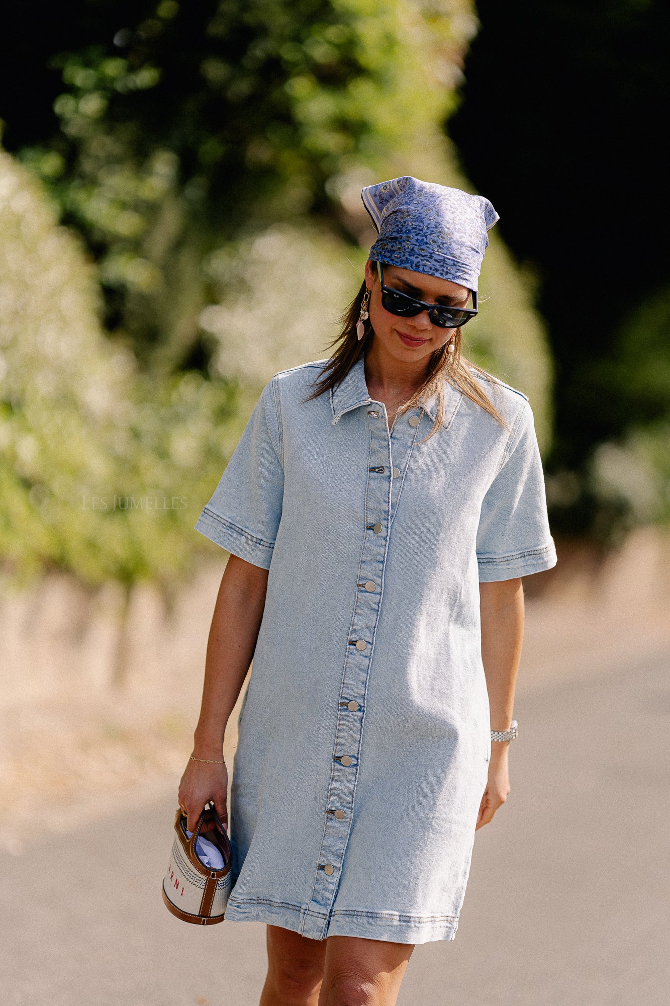 VISol 2/4 sleeve button dress light blue denim