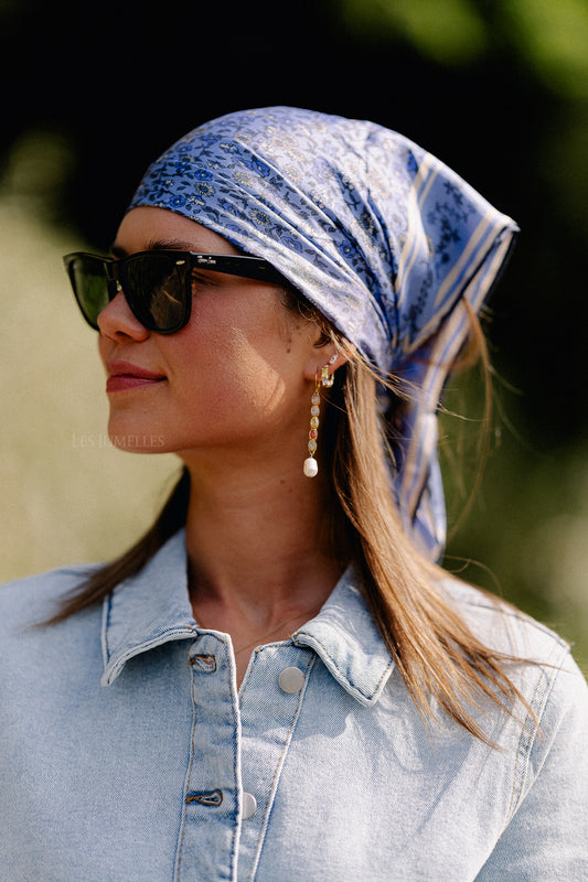 Les Jumelles Florisima Sia scarf provence blue