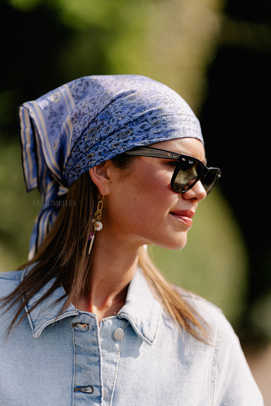 Les Jumelles Florisima Sia scarf provence blue