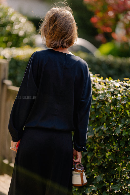 Les Jumelles Manon satin top navy