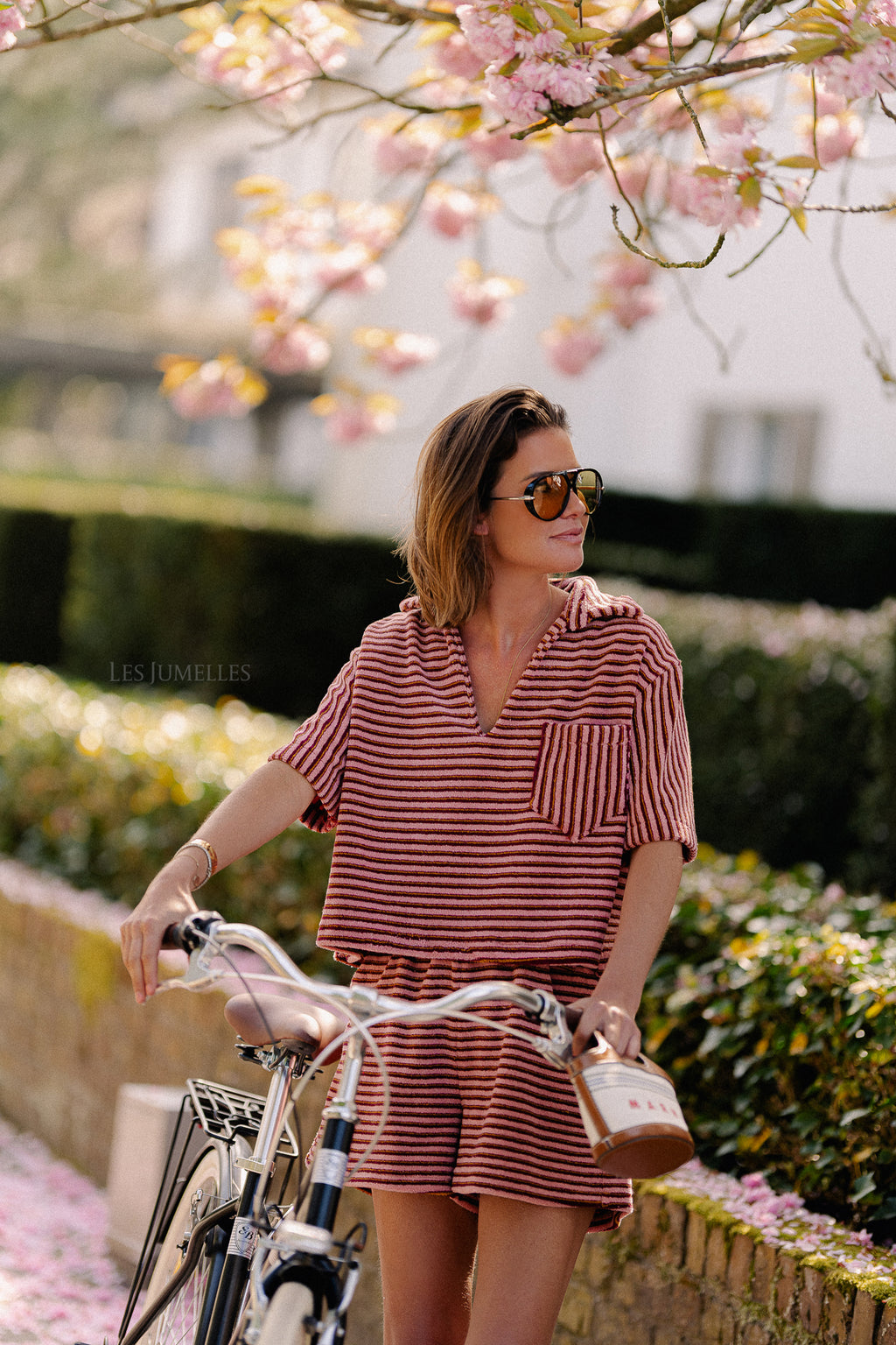 Maggie SS striped blouse pink/burgundy