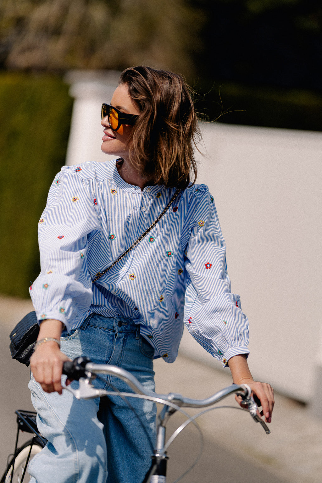 Jess embroidered blouse blue/white stripes