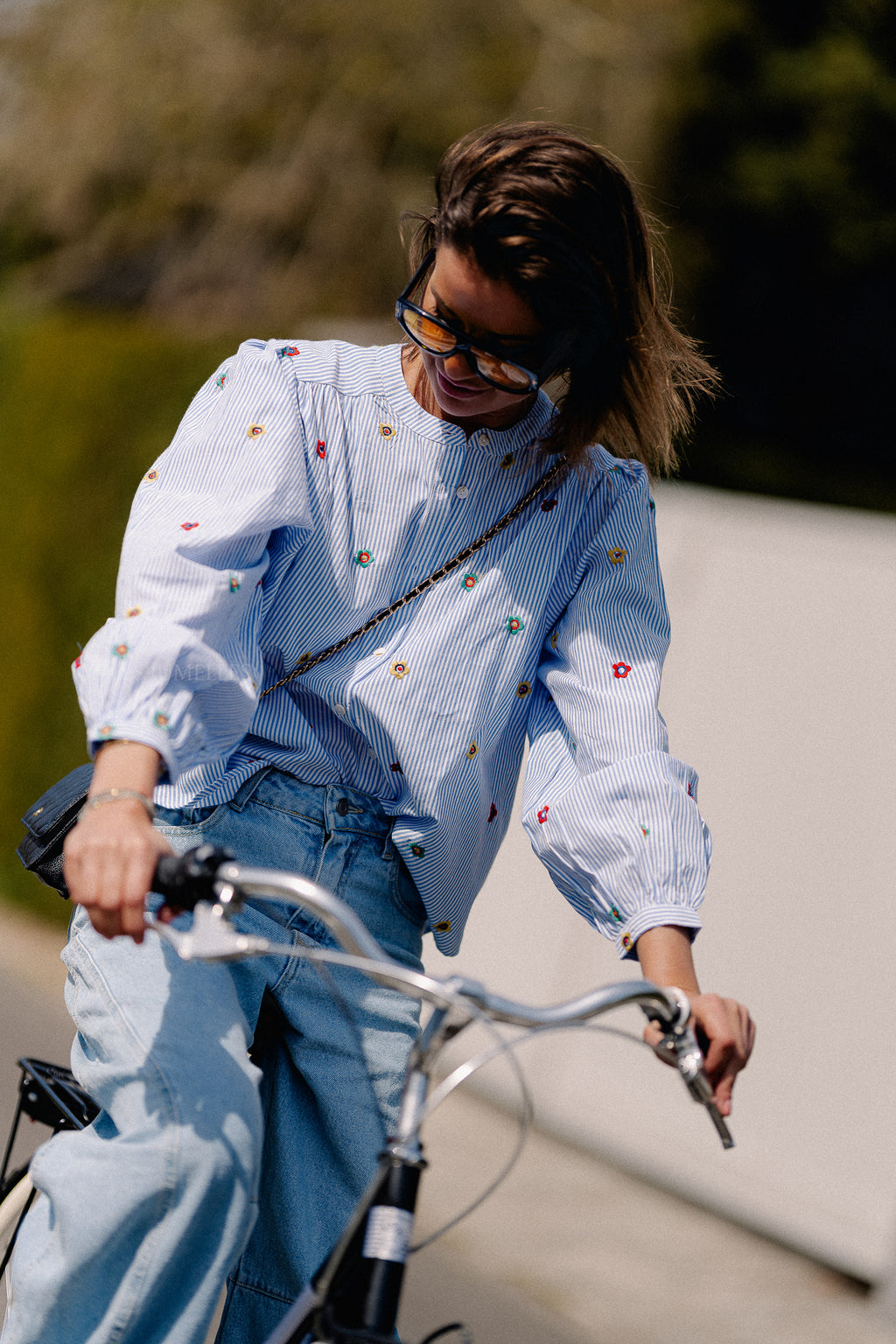 Jess embroidered blouse blue/white stripes