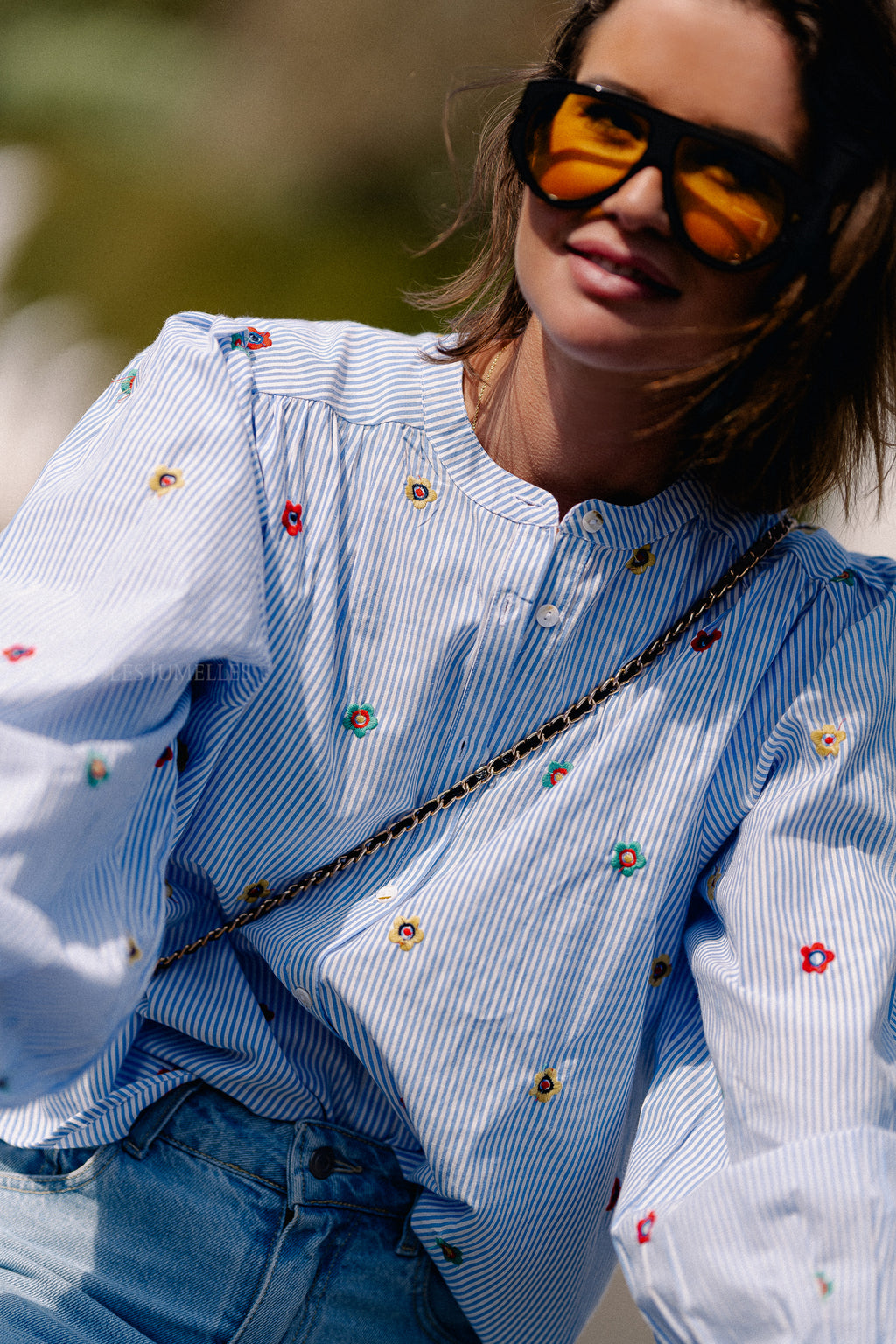 Jess embroidered blouse blue/white stripes