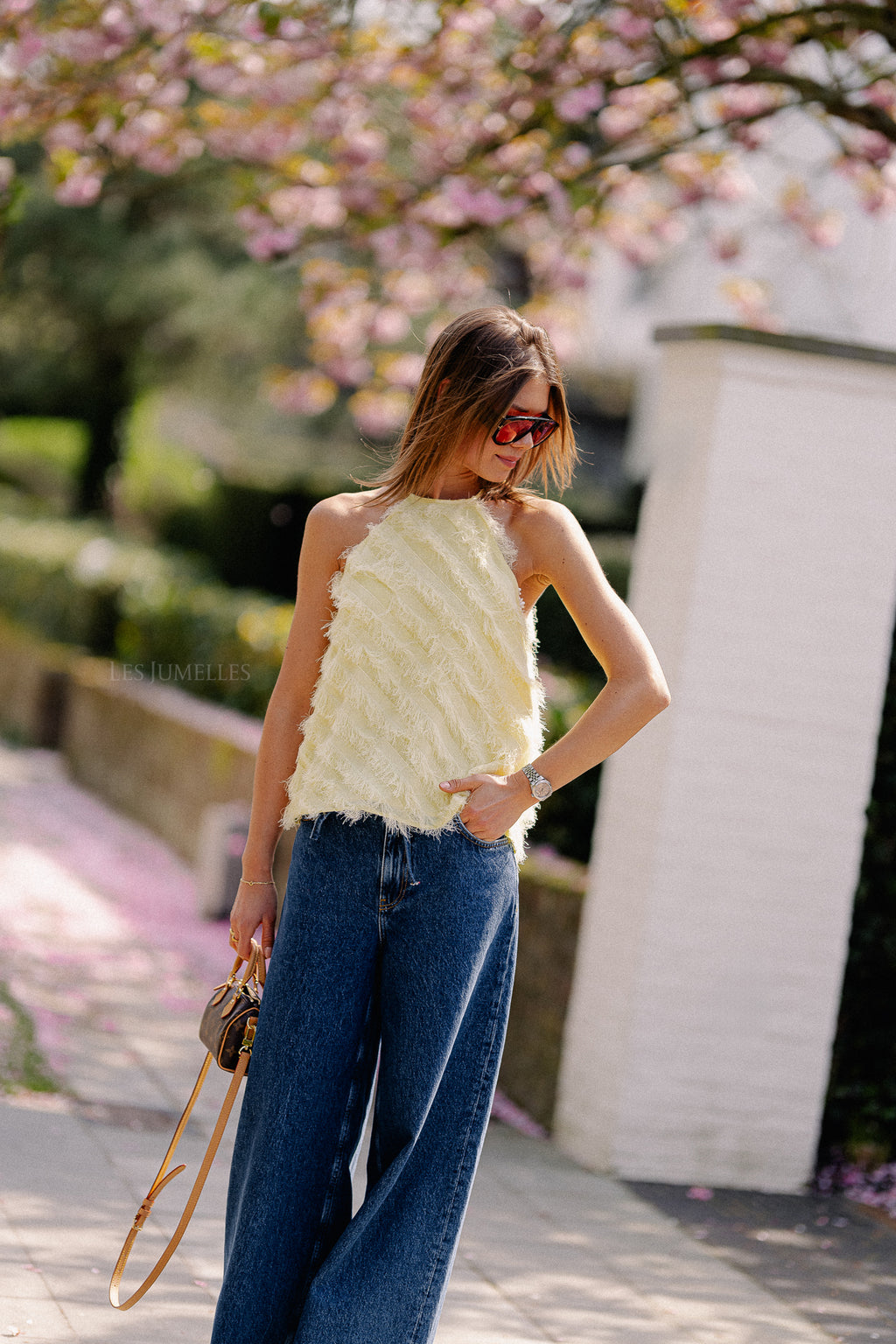 SLFBea-Tiffa halterneck fringe top anise flower