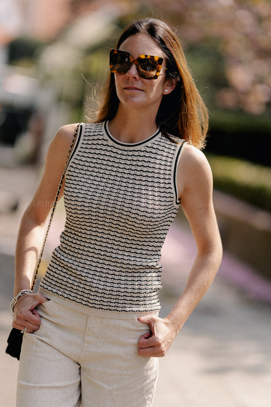 Les Jumelles OBJEster pattern tank top sandshell/black
