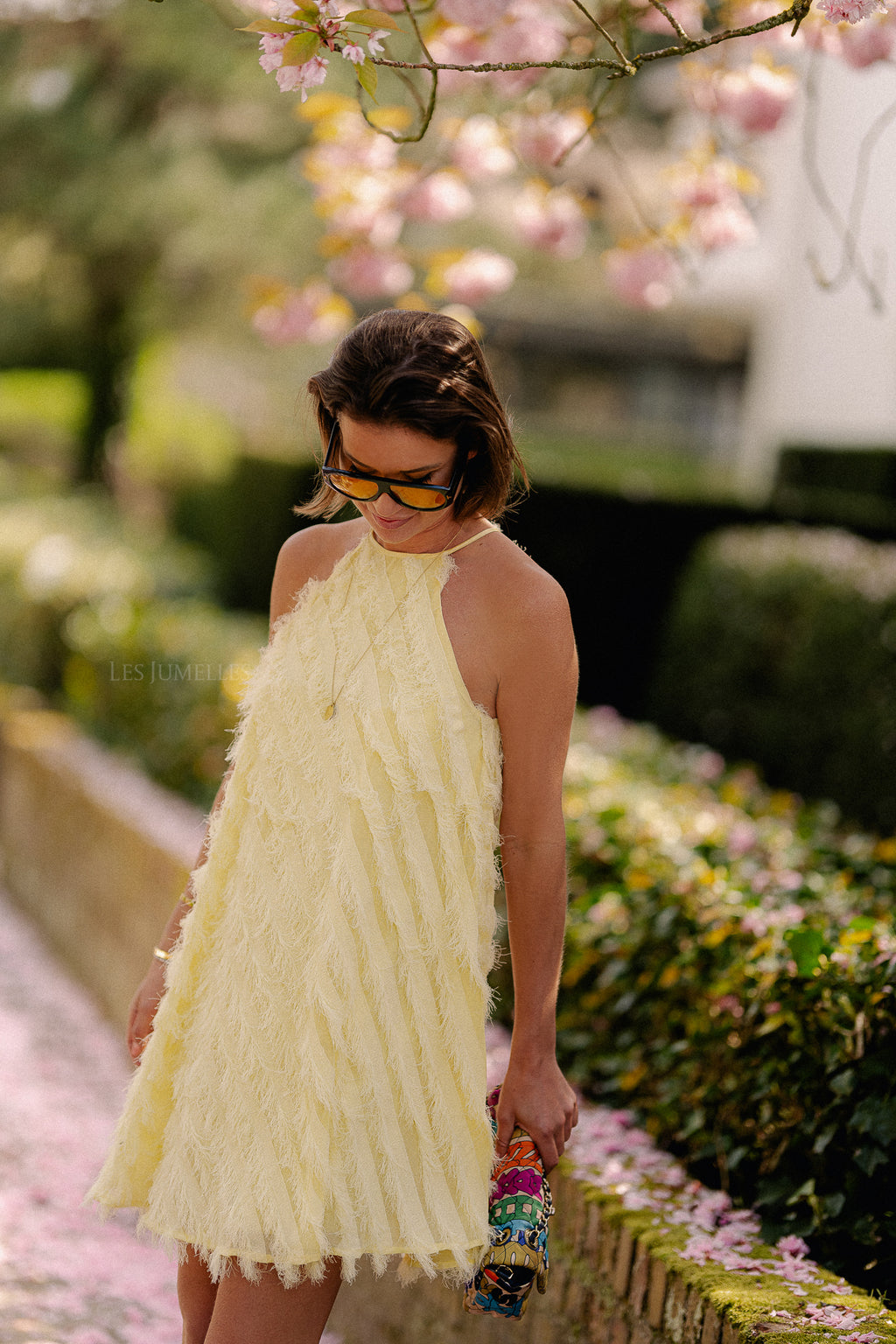 SLFBea-Tiffa halterneck fringe short dress anise flower