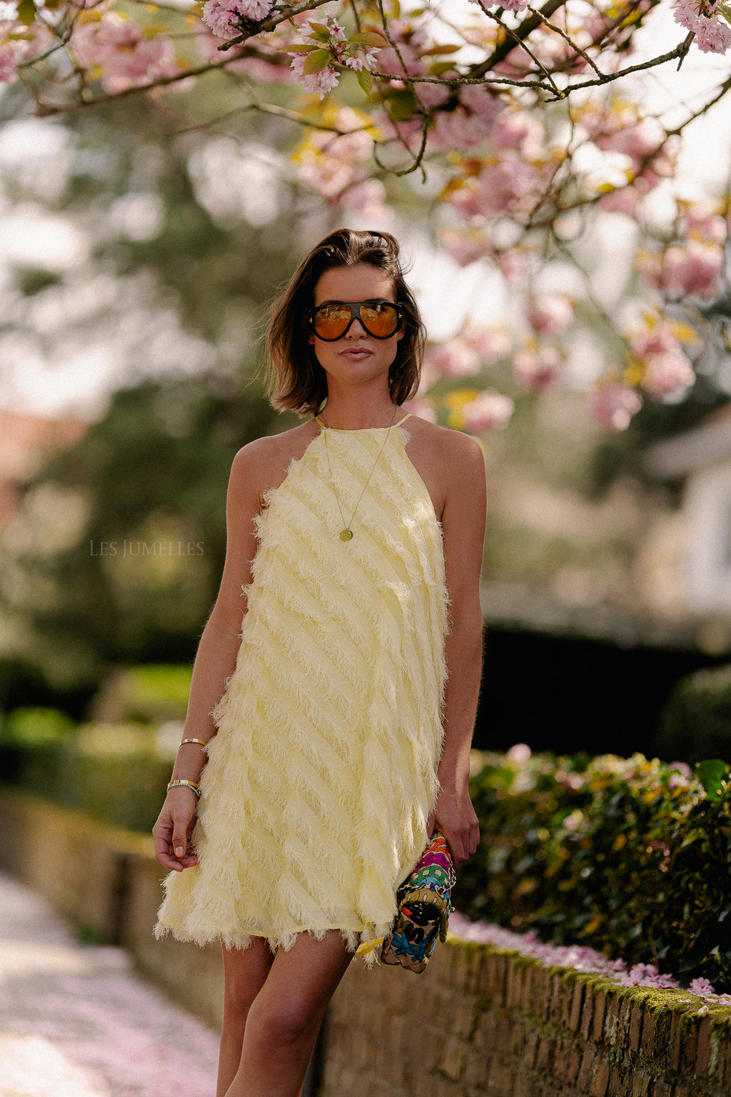 SLFBea-Tiffa halterneck fringe short dress anise flower
