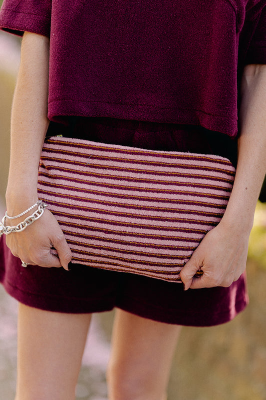 Les Jumelles Pia toilet bag pink/burgundy stripes