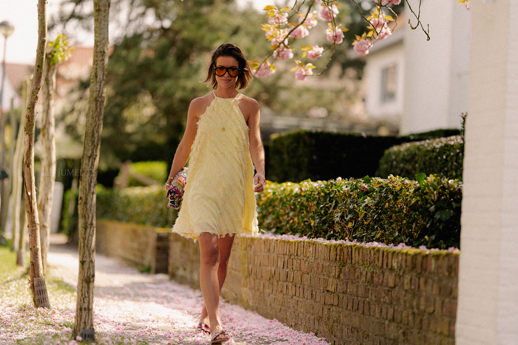 SLFBea-Tiffa halterneck fringe short dress anise flower