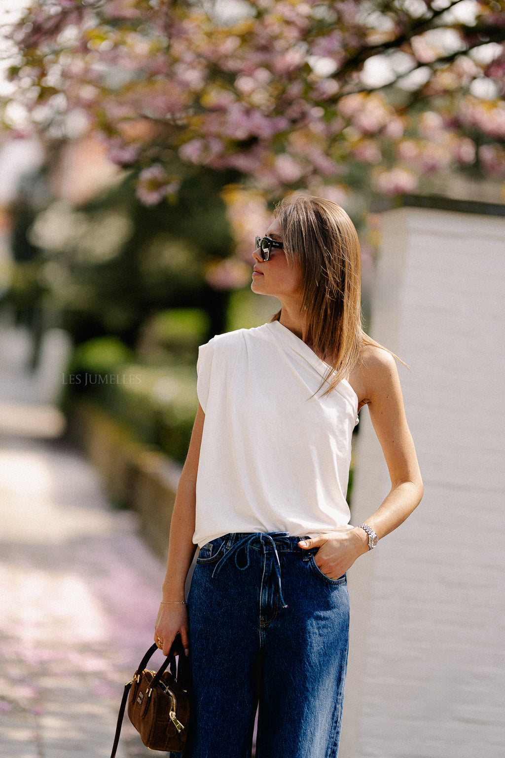 Rachel One-Shoulder-Top weiß
