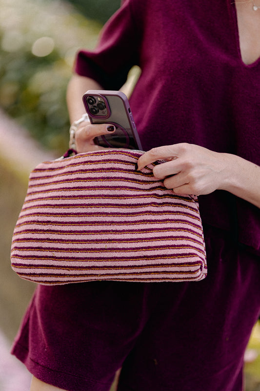 Les Jumelles Pia toilet bag pink/burgundy stripes