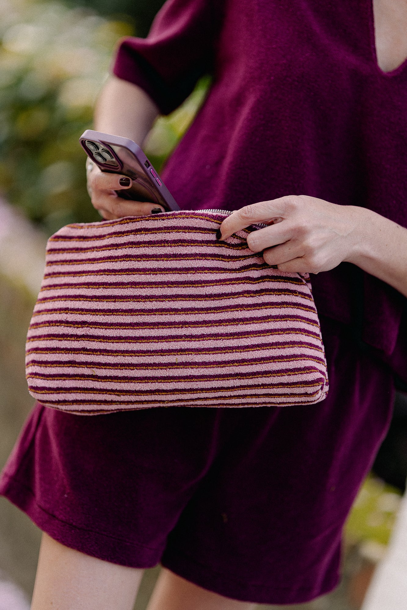 Pia toilet bag pink/burgundy stripes