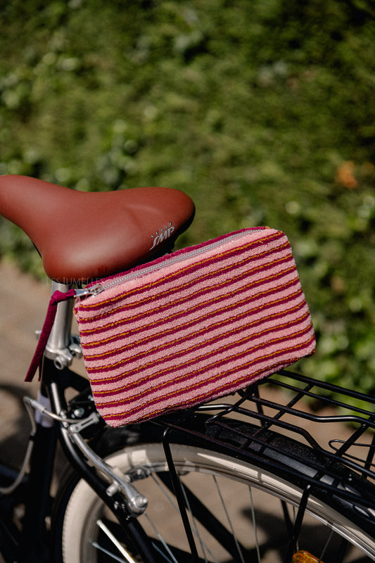 Les Jumelles Pia make-up bag pink/burgundy stripes