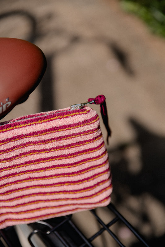 Les Jumelles Pia make-up bag pink/burgundy stripes