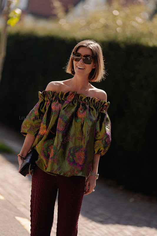 Les Jumelles Blanche jacquard blouse flowers