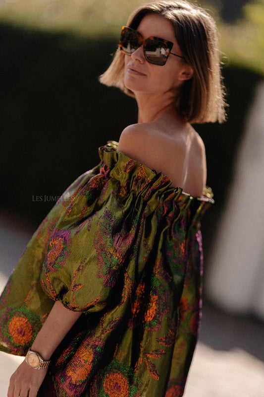 Les Jumelles Blanche jacquard blouse flowers