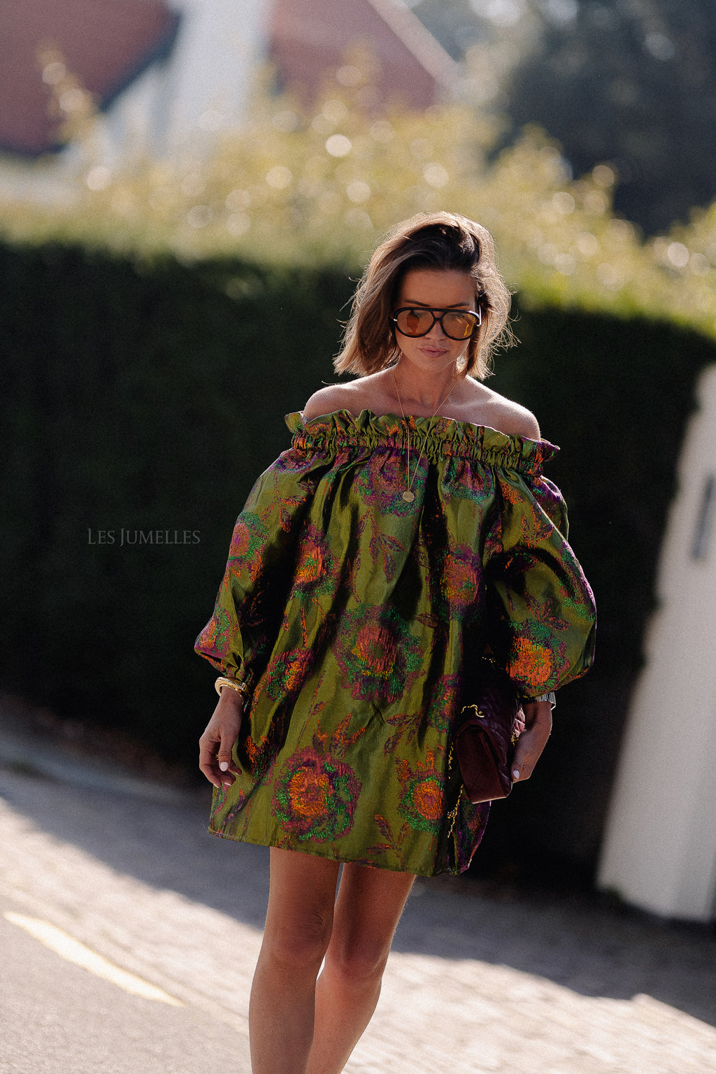 Blanche jacquard dress flowers
