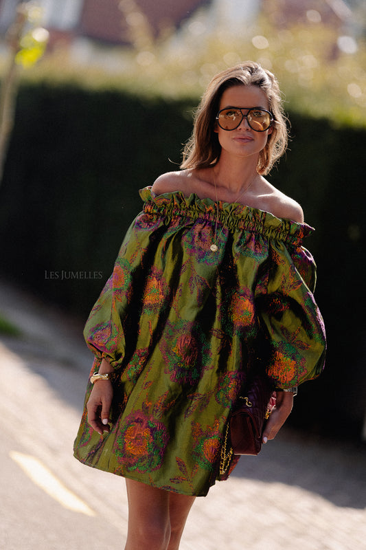 Les Jumelles Blanche jacquard dress flowers