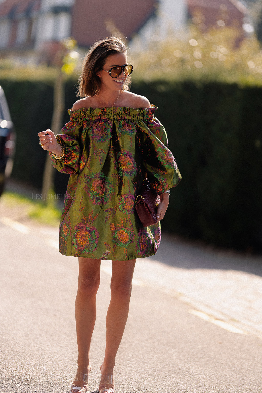 Blanche jacquard dress flowers